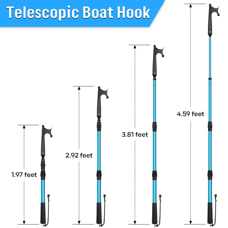 SAN LIKE Boat Hooks for Docking Extension Pole Hook Telescopic Boat Pole with Luminous Bead, Lightweight Floating, Non-Slip Rubber Handle, Durable & Rust-Resistant - Image 3